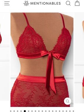 Mentionables x Shawn Johnson East NWT Red Eyelash Lace Satin-Trim Bralette Set